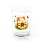 k-nのひまわりを持ったハムスター Water Glass :front