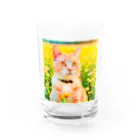 猫好きの谷の猫の水彩画/花畑のチャシロねこのイラスト/茶白ネコ Water Glass :front