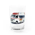 消防 と ねこちゃんの救急車と救急隊のにゃんこ Water Glass :front