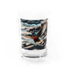 snow-birdの波打ち際で羽ばたく色鮮やかな鳥 Water Glass :front