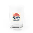 moontajの夕陽に映える鶴と富士 Water Glass :front