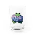 終わらない夢🌈の紫陽花の花と可愛いアマガエル🐸 Water Glass :front