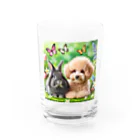 hachitaroのうさぎのネザーランドドワーフと犬のトイプードル Water Glass :front