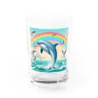 kaerinofficeのイルカとカモメが楽しく泳ぐ海の中で、きらめく虹が見えます🌈  Water Glass :front