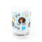 イラストカフェ（ビーグル）のビーグル★ストライプ（ブルー） Water Glass :front