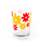 (^ω^)∩　　よ⊃のレトロな花柄　赤+黄 Water Glass :front