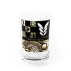 黒猫デザインのパッと見わからない　イボタガ　市松　黒 Water Glass :front