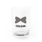 コロ。COLOM.犬いぬdogリボングッズ.のCOLOM.コロ。ロゴ！リボングッズ！黒チェック。りぼん Water Glass :front