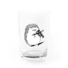 ハリネズミと楽器のハリネズミとヴァイオリン モノクロ Water Glass :front