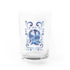 ツバメ堂のアマビエ様と波・青 Water Glass :front