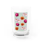 AKの花柄　×  ボーダー　グリーン Water Glass :front