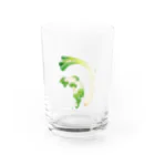 ミウラエツコの曲がりネギとくねり猫 Water Glass :front