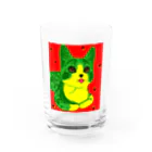 tourbillonの緑と黄色の赤い猫 Water Glass :front