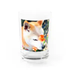 丸みの柴犬とお花 Water Glass :front