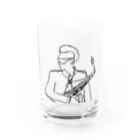 弁慶の陽だまり家のサックス弁慶モノクロ Water Glass :front