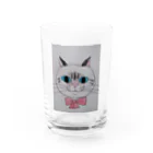 ねこの森でお散歩のリボンをつけたシャムミックス Water Glass :front