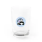 水色プリントのずんぐりむっくり親子パンダ Water Glass :front