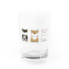 Lily bird（リリーバード）の黒、茶、白柴犬2 Water Glass :front