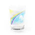  Pastel Design Art 天使のお部屋のユニコーンと虹 Water Glass :front
