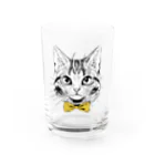もじゃクッキーの黄色蝶ネクタイの猫 Water Glass :front
