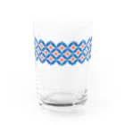 工房 クレーンの【 花畑 】レトロなこぎん刺しグラス (ブルー×オレンジ) Water Glass :front