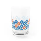 工房 クレーンの【 オサンポ 】レトロなこぎん刺しグラス(ブルー×オレンジ) Water Glass :front