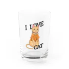 お猫様大好きナスビのシャツを着たトラ猫 Water Glass :front