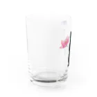 幸運のしっぽの黒猫と花 Water Glass :left