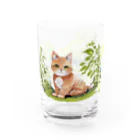 猫との風景の茶トラと森グラス Water Glass :left