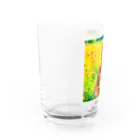 猫好きの谷の猫の水彩画/花畑のオシキャットねこのイラスト/キジトラネコ Water Glass :left