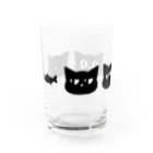 思う屋の黒猫4匹と魚 Water Glass :left