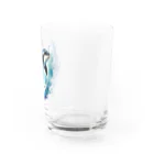 アニマル四字熟語の水彩画で描かれたシャチ　ジャンプする Water Glass :right