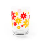 (^ω^)∩　　よ⊃のレトロな花柄　赤+黄 Water Glass :right