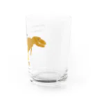 NIKORASU GOの恐竜ティラノサウルスTシャツ「鬼さんこちら手のなるほうへ」 Water Glass :right