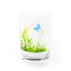 VIETSTAR★１０８のレトログラス　花畑と蝶 グラス右面