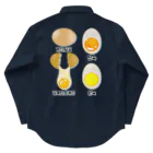 LalaHangeulの卵 生卵 半熟 完熟⁉︎　韓国語デザイン　バックプリント ワークシャツ