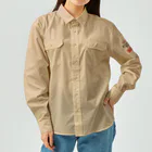 PALA's SHOP　cool、シュール、古風、和風、のcaution「parallelworld」ー立入禁止(バックプリント) ワークシャツ