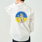 諭苑のSUZURI店のLove＆Peace観世音菩薩ウクライナ国旗背景 Work Shirt