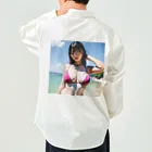 Oppaiの夏のビーチのハイビスカスちゃん ワークシャツ