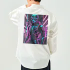 Skeletonの超クールな骸骨のサイバーパンクアート！ ワークシャツ