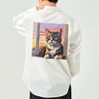 ねこネコ猫nekoの夕日と猫 ワークシャツ
