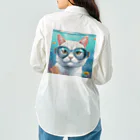 DezamaLandの水中ゴーグルを着ける猫 ワークシャツ