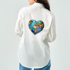 KULIEITAの地球の日　Earth day 地球　ハート　ブルー ワークシャツ