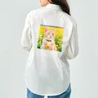 猫好きの谷の猫の水彩画/花畑のチャシロねこのイラスト/茶白ネコ Work Shirt