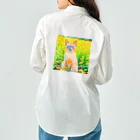 猫好きの谷の猫の水彩画/花畑のトンキニーズねこのイラスト/ポイントネコ ワークシャツ