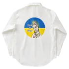 諭苑のSUZURI店のLove＆Peace観世音菩薩ウクライナ国旗背景 ワークシャツ