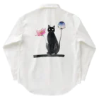 幸運のしっぽの黒猫と花 Work Shirt