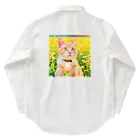 猫好きの谷の猫の水彩画/花畑のチャシロねこのイラスト/茶白ネコ Work Shirt