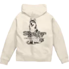 オリジナル工房プリントンの線画 シベリアンハスキー 背面プリント ジップパーカー Zip Hoodie