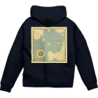 LIGHT HOUSE with DOLPHINの古い海図風・色付き Zip Hoodie